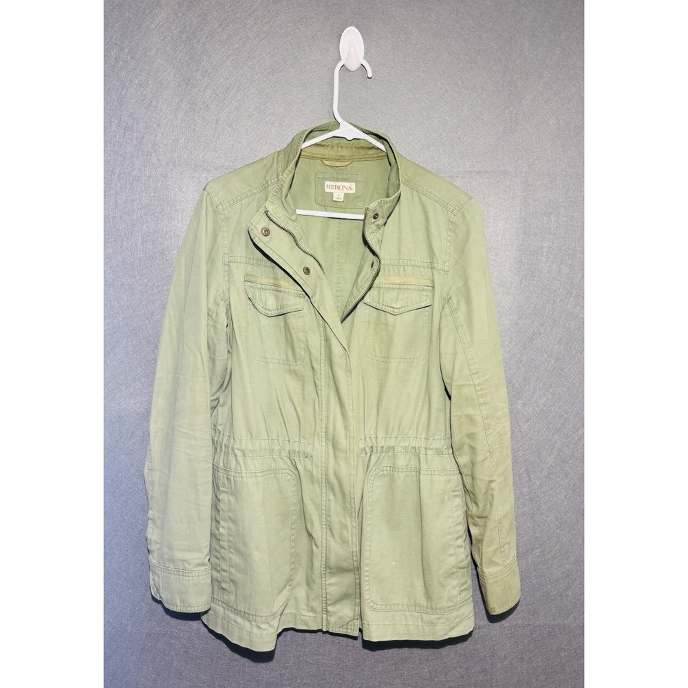 Merona Jacket Women's  L Olive Green Cargo Utility Snap Front and Zipper